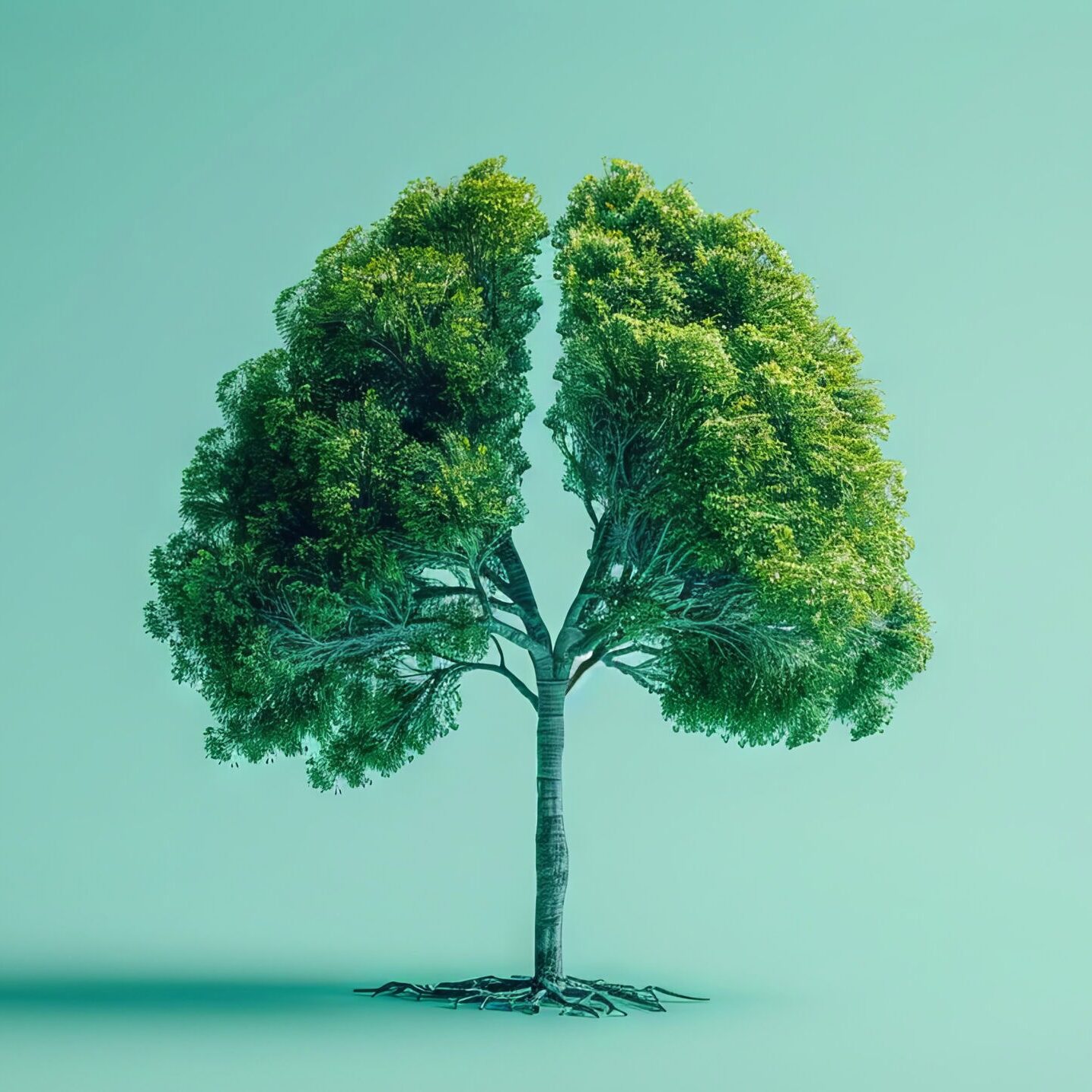 Tree shaped like a pair of lungs symbolising the link between nature, breathing and health